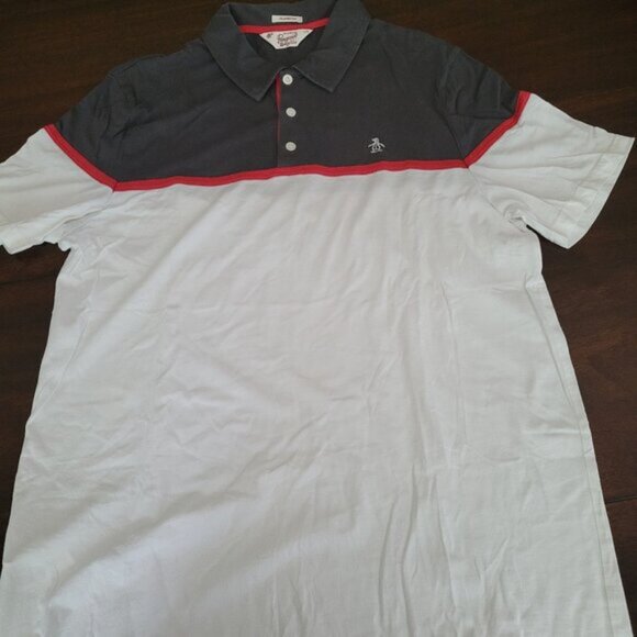 Penguin Oringinal Polo Men's Large White Grey Red Classic Fit - Picture 2 of 7